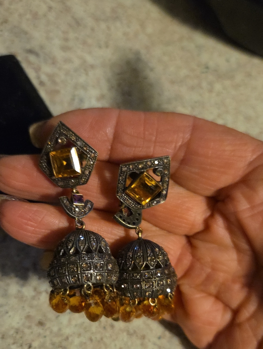 Amber Crystal Jhumka Drop Earrings - Gold-Tone Accent